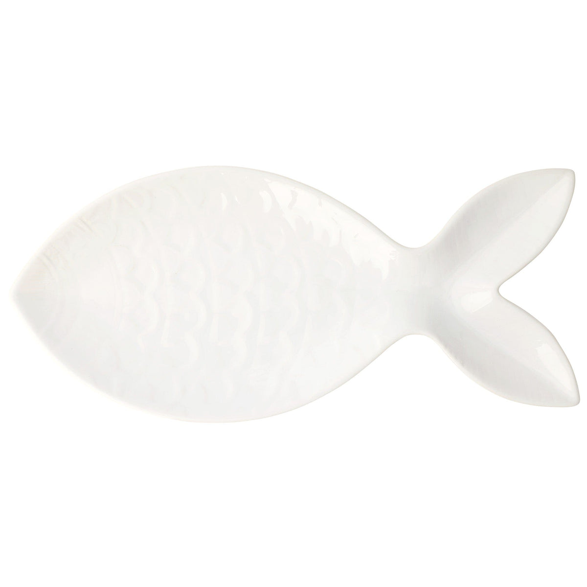 Santorini Large White Figural Fish Platter, fish-shaped platter in white
