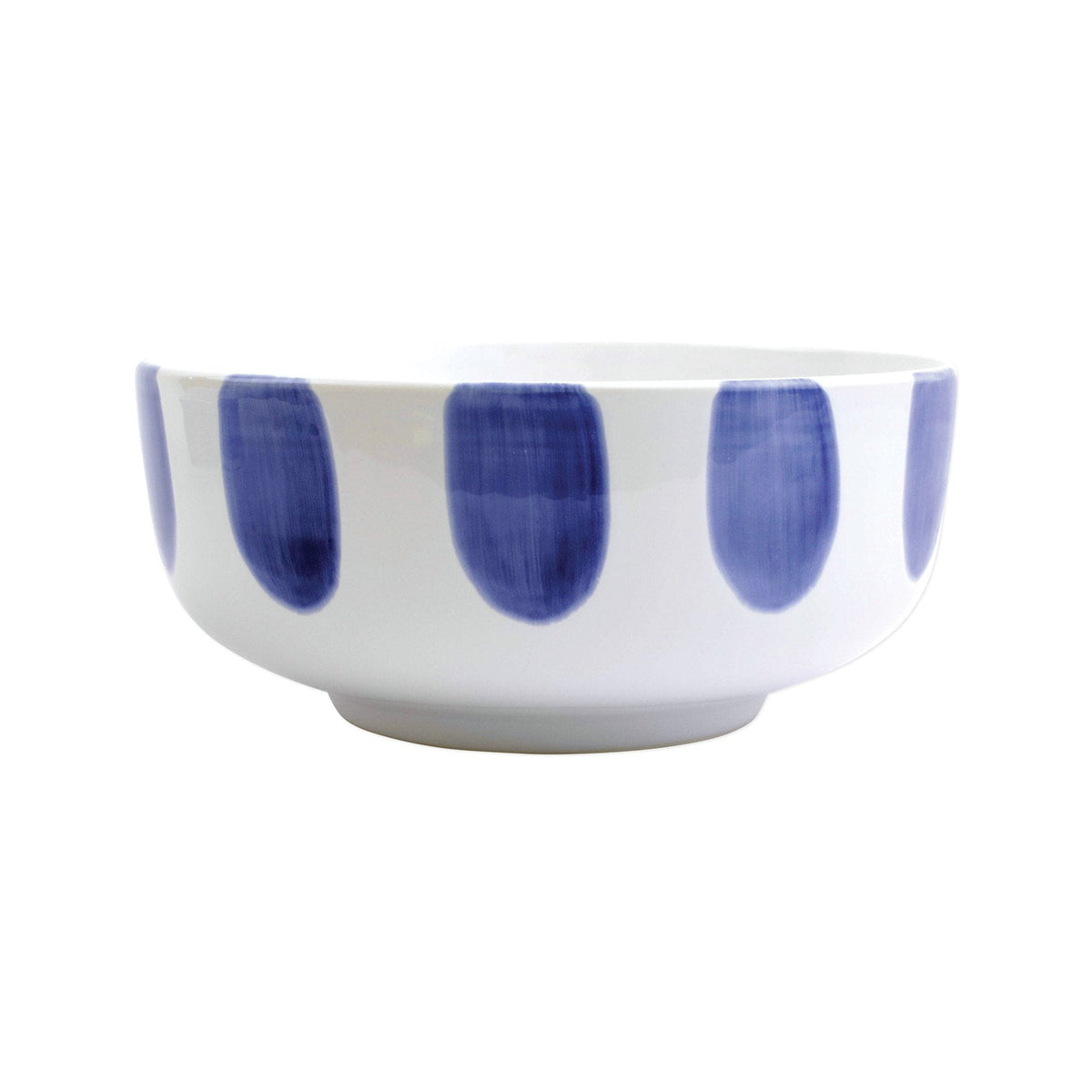 Santorini Dot Large Footed Serving Bowl, hand-painted blue teardrop dots on white