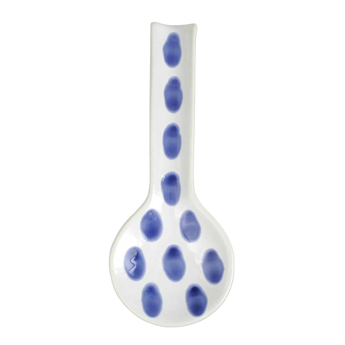 Santorini Dot Spoon Rest, hand-painted blue teardrop dots on white