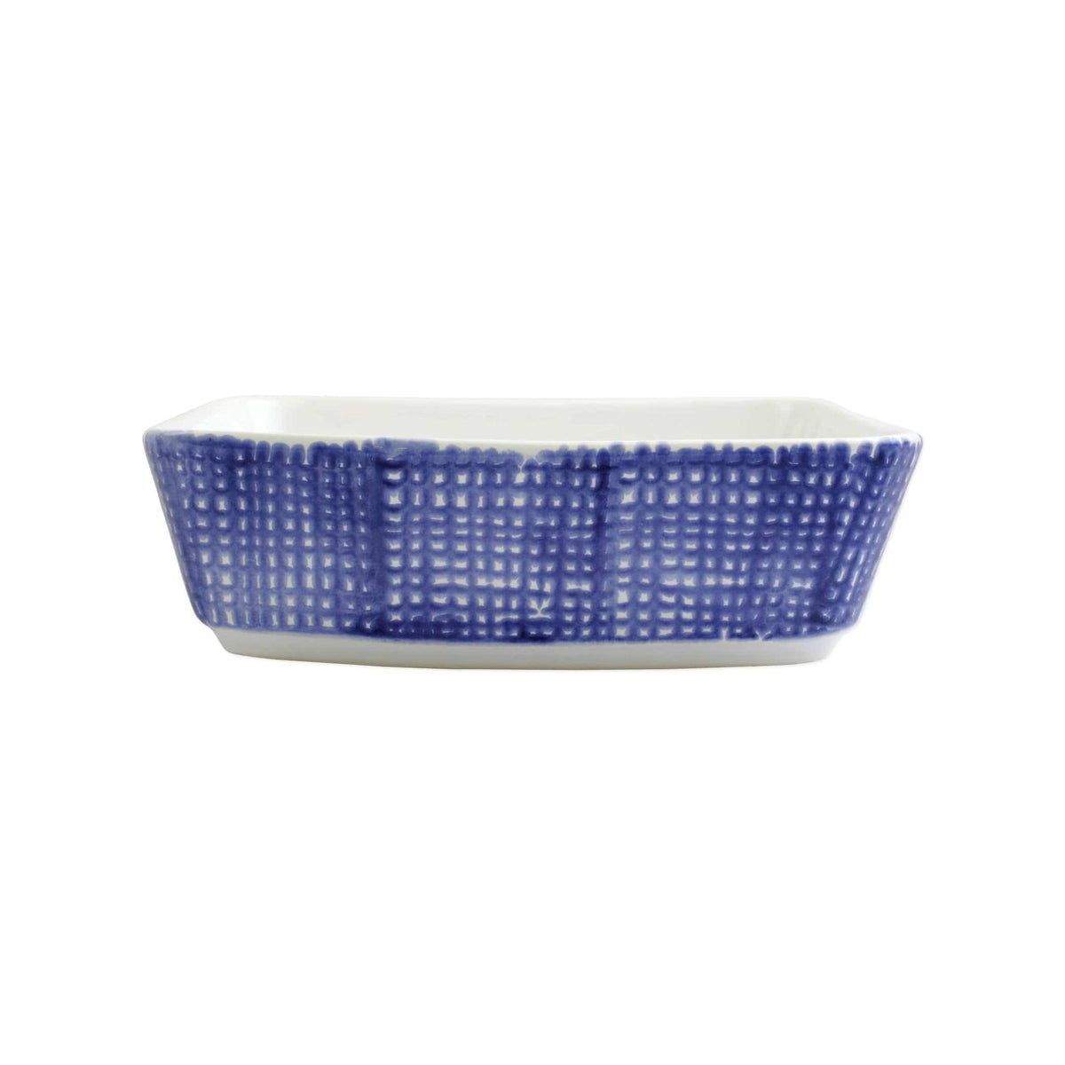 Santorini Geo Square Baker, hand-painted a blue geometric grid