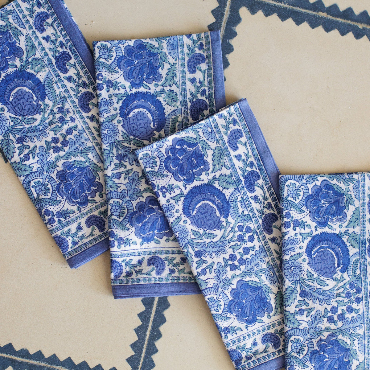 Bohemian Floral Azure Blue & Aqua Napkin, Set of 4 - Starboard Lane
