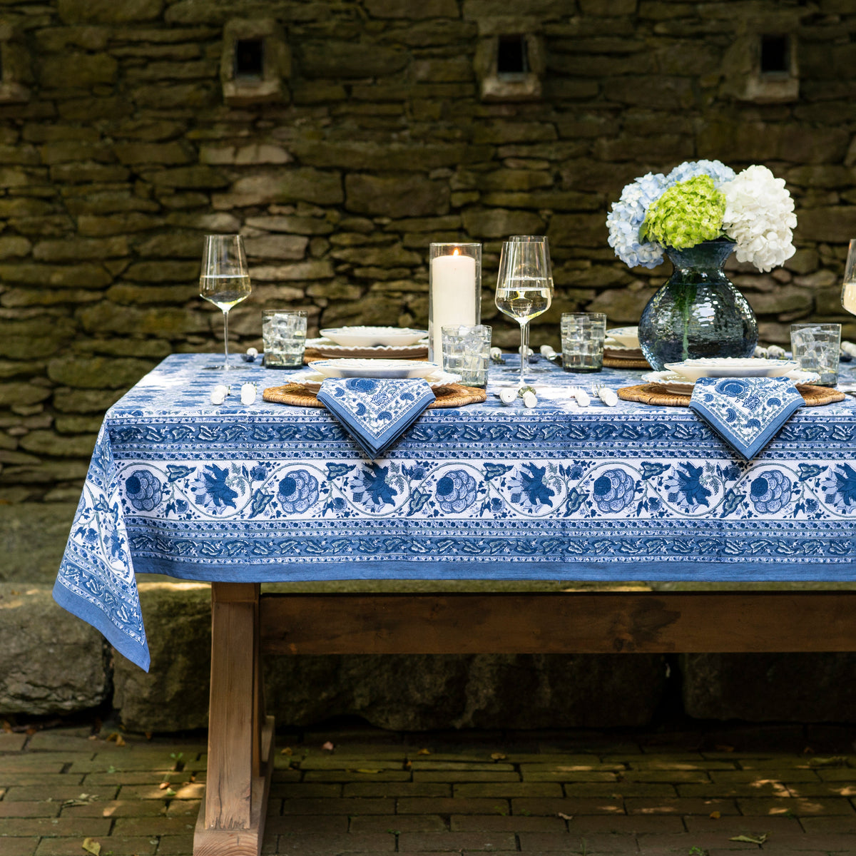 Bohemian Floral Azure Blue & Aqua Tablecloth - Starboard Lane