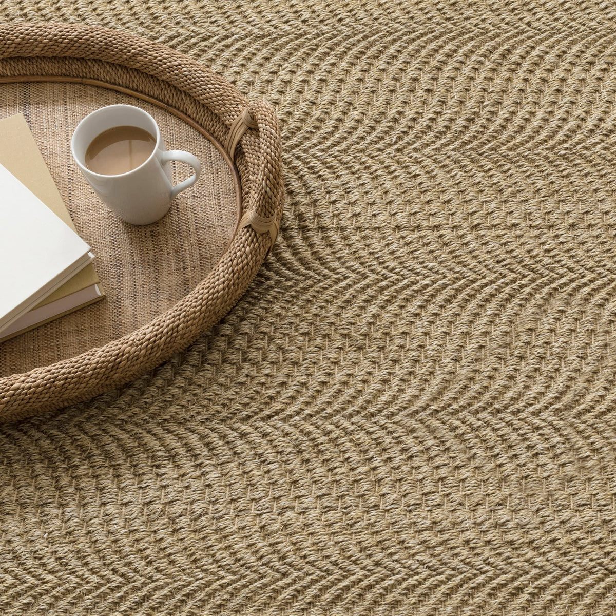 Wave Woven Sisal Rug, Natural, styled in a room - Starboard Lane