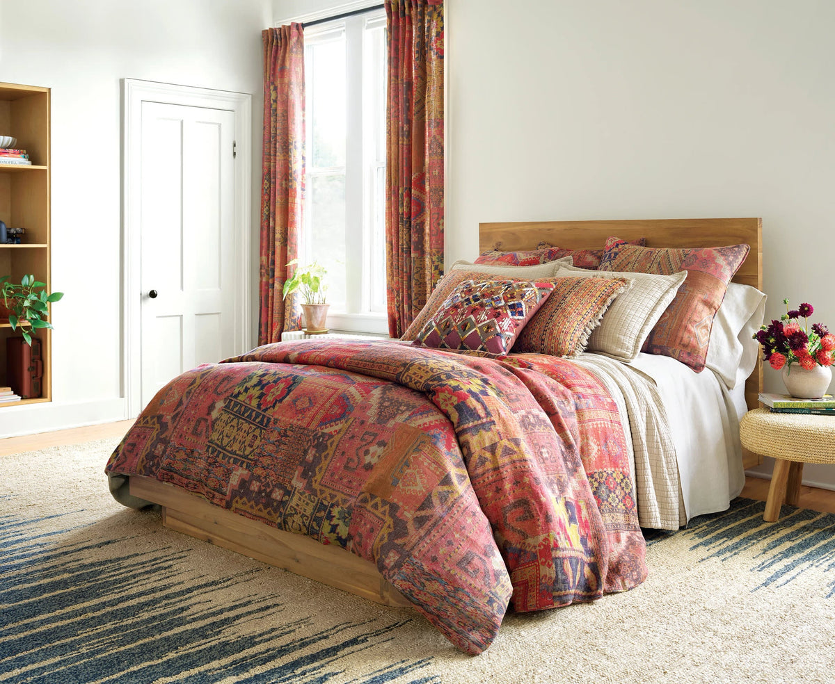 Boyfriend Matelasse Coverlet, Sand, styled on the bed - Starboard Lane