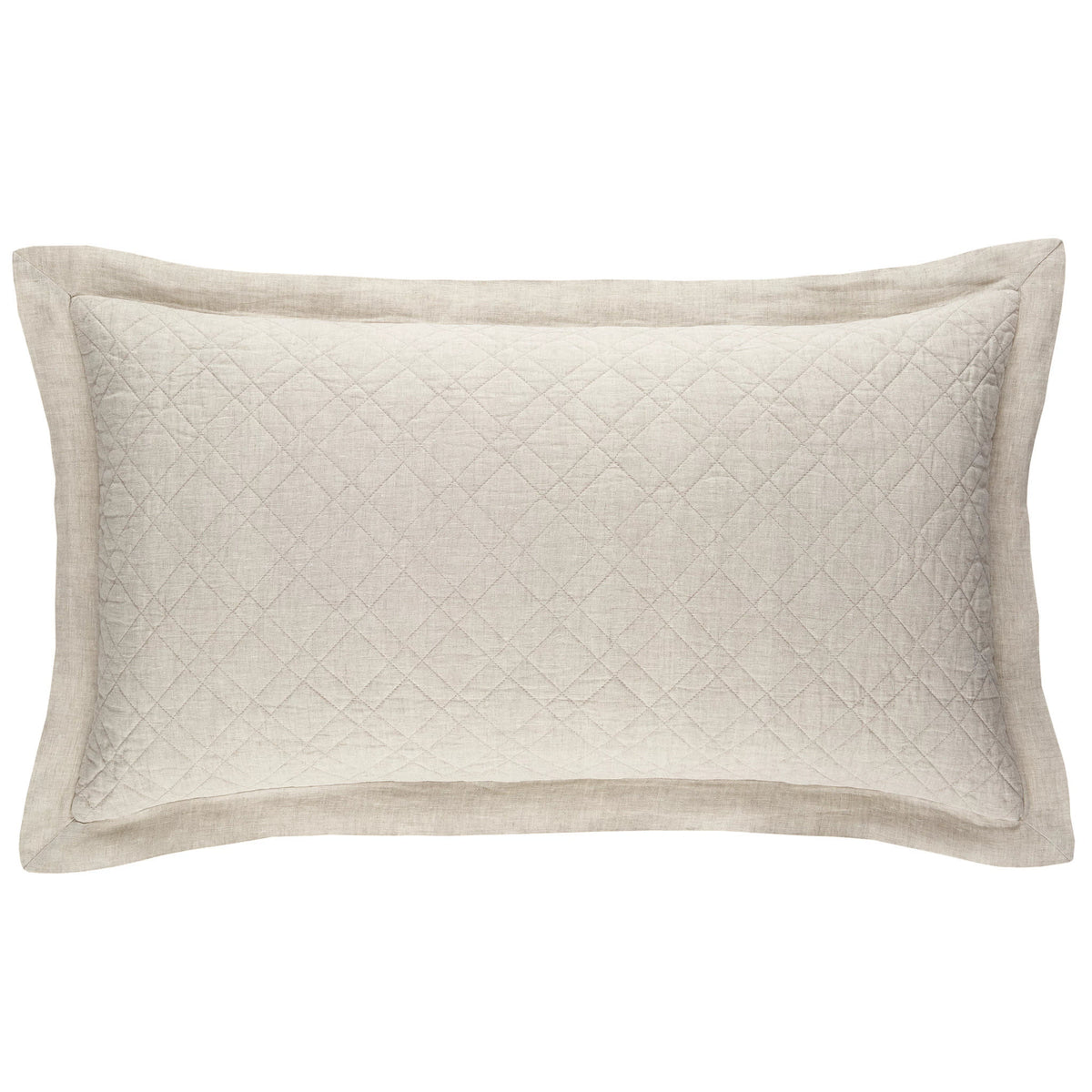 Washed Linen Quilted Sham, Natural, styled on the bed - Starboard Lane