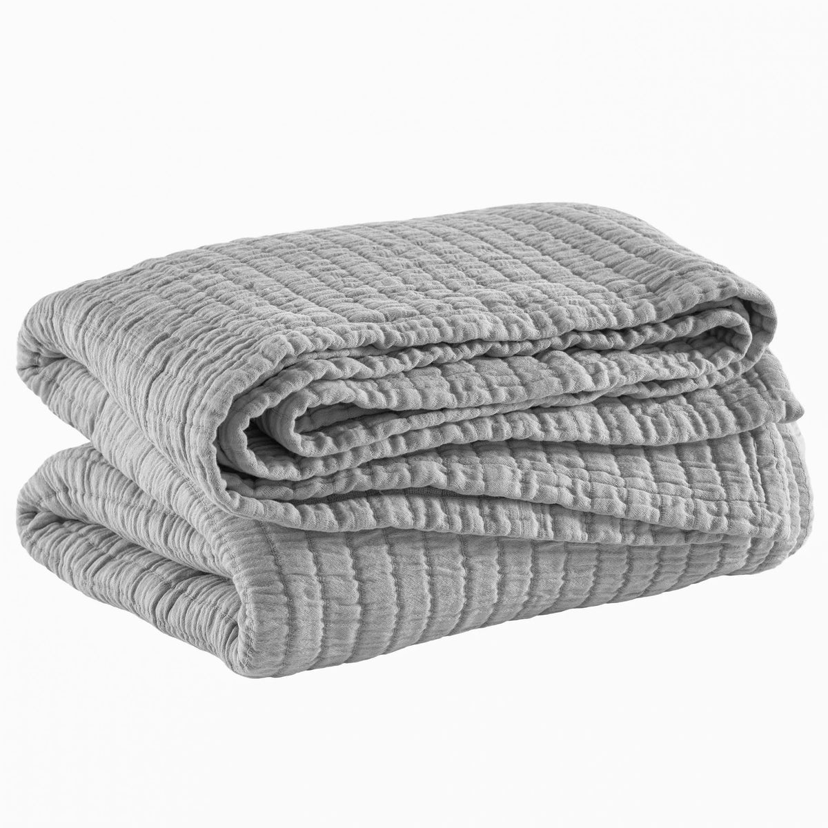Boyfriend Matelasse Coverlet, Grey, styled on the bed - Starboard Lane
