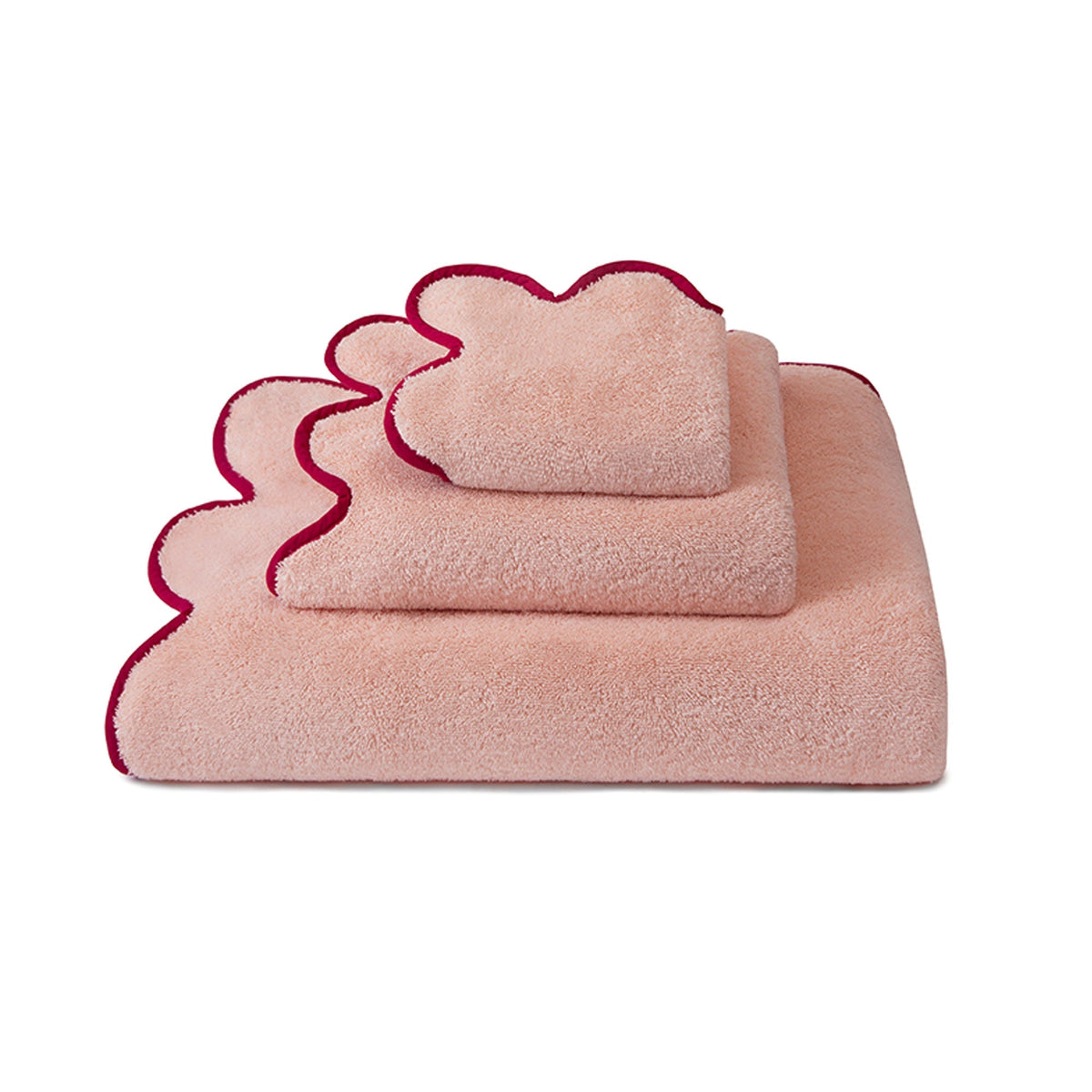 Chairish Scalloped Bath Towels in Peach / Berry, Bath Towel