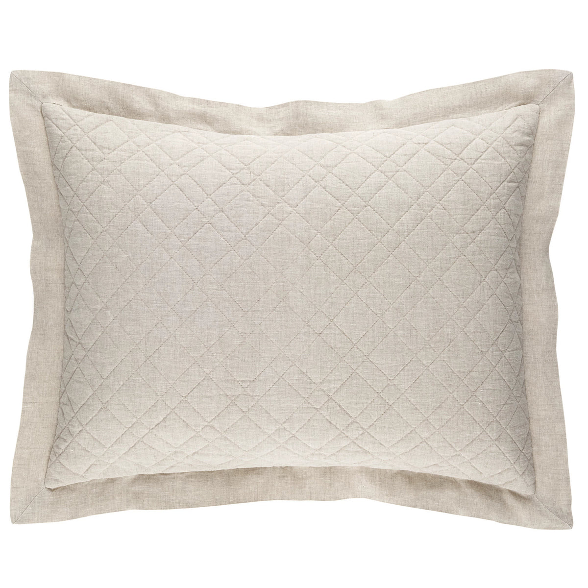 Washed Linen Quilted Sham, Natural, styled on the bed - Starboard Lane