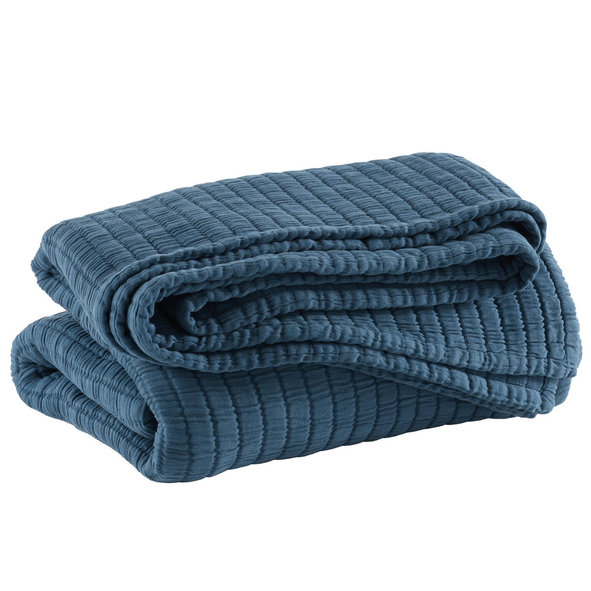 Boyfriend Matelasse Coverlet, Aegean, styled on the bed - Starboard Lane
