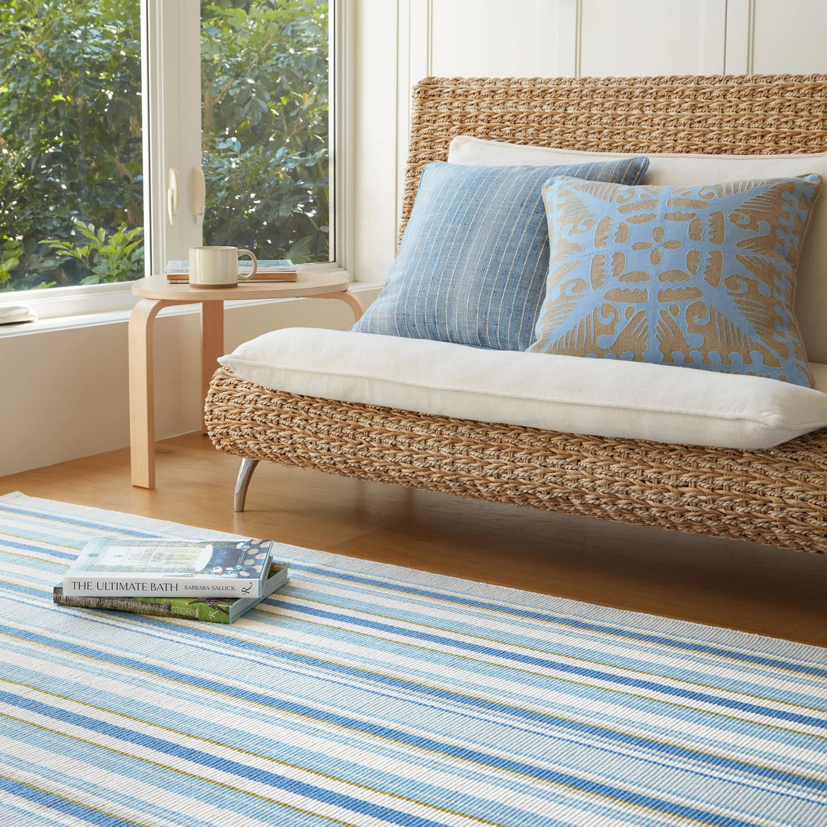 Daphne Stripe Handwoven Cotton Rug, French Blue, detail - Starboard Lane