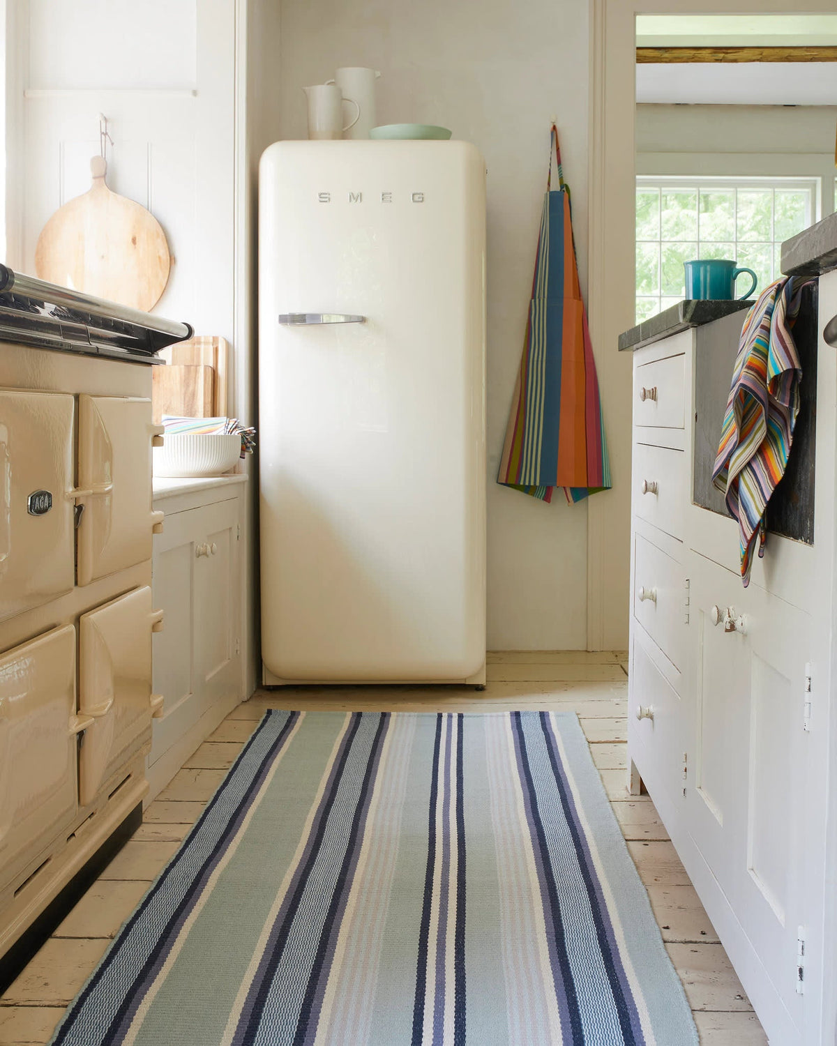 Barbados Stripe Handwoven Cotton Rug - Blue, detail - Starboard Lane