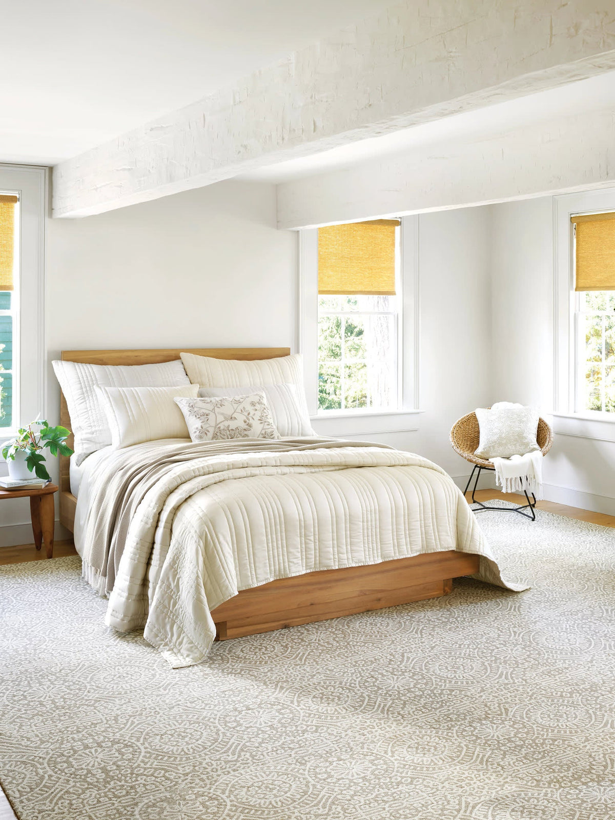 Blissful Bamboo Sheet Set, Pearl, styled on the bed - Starboard Lane