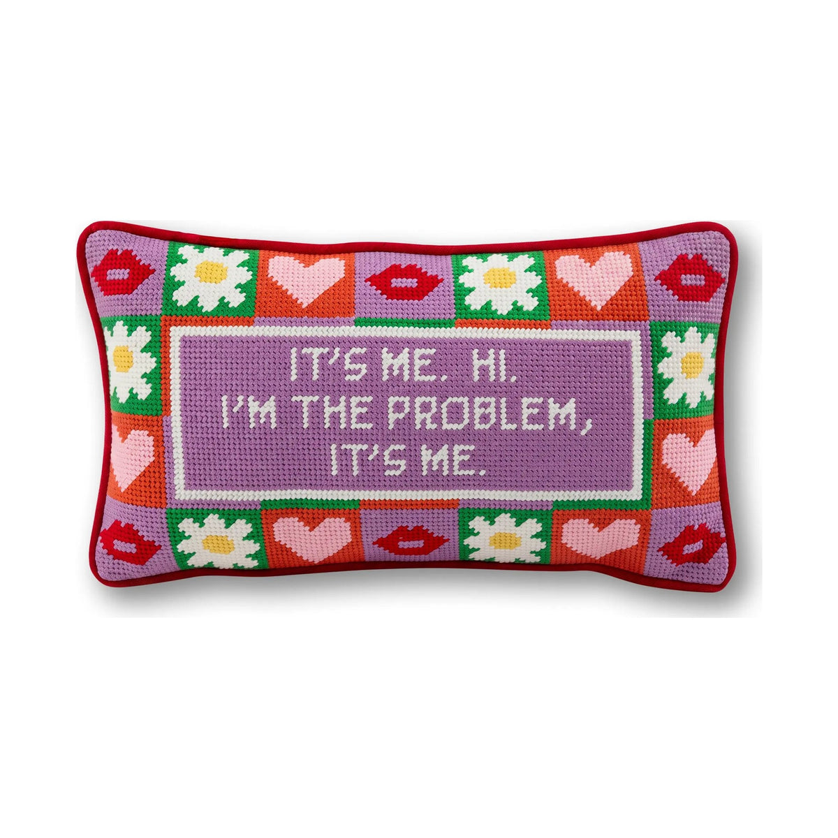 It's Me Needlepoint Pillow reading "It's me. Hi. I'm the problem, it's me." - Starboard Lane