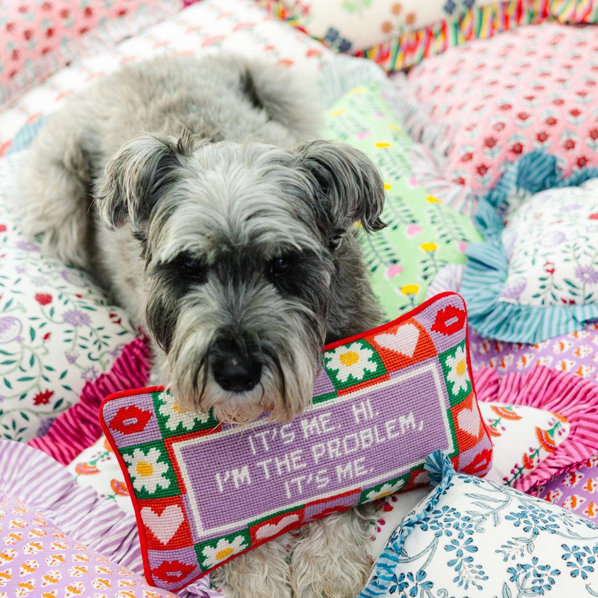 It's Me Needlepoint Pillow, styled - Starboard Lane