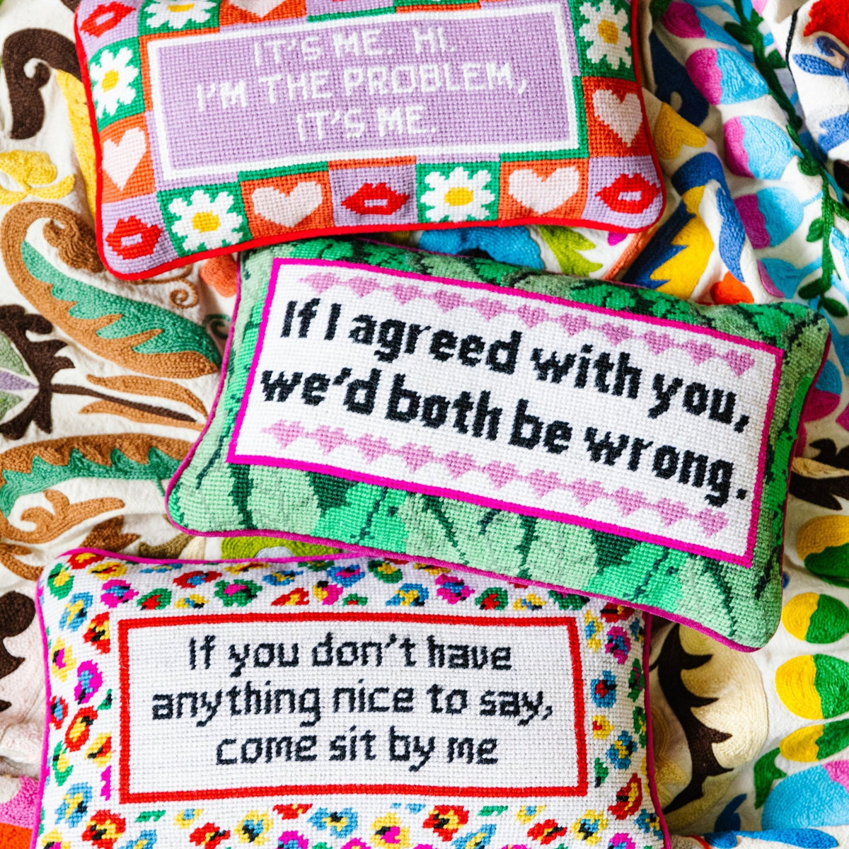 It's Me Needlepoint Pillow, styled - Starboard Lane