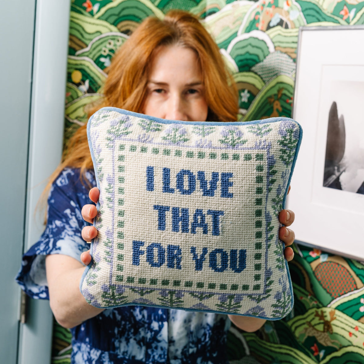 Love That for You Needlepoint Pillow, styled - Starboard Lane