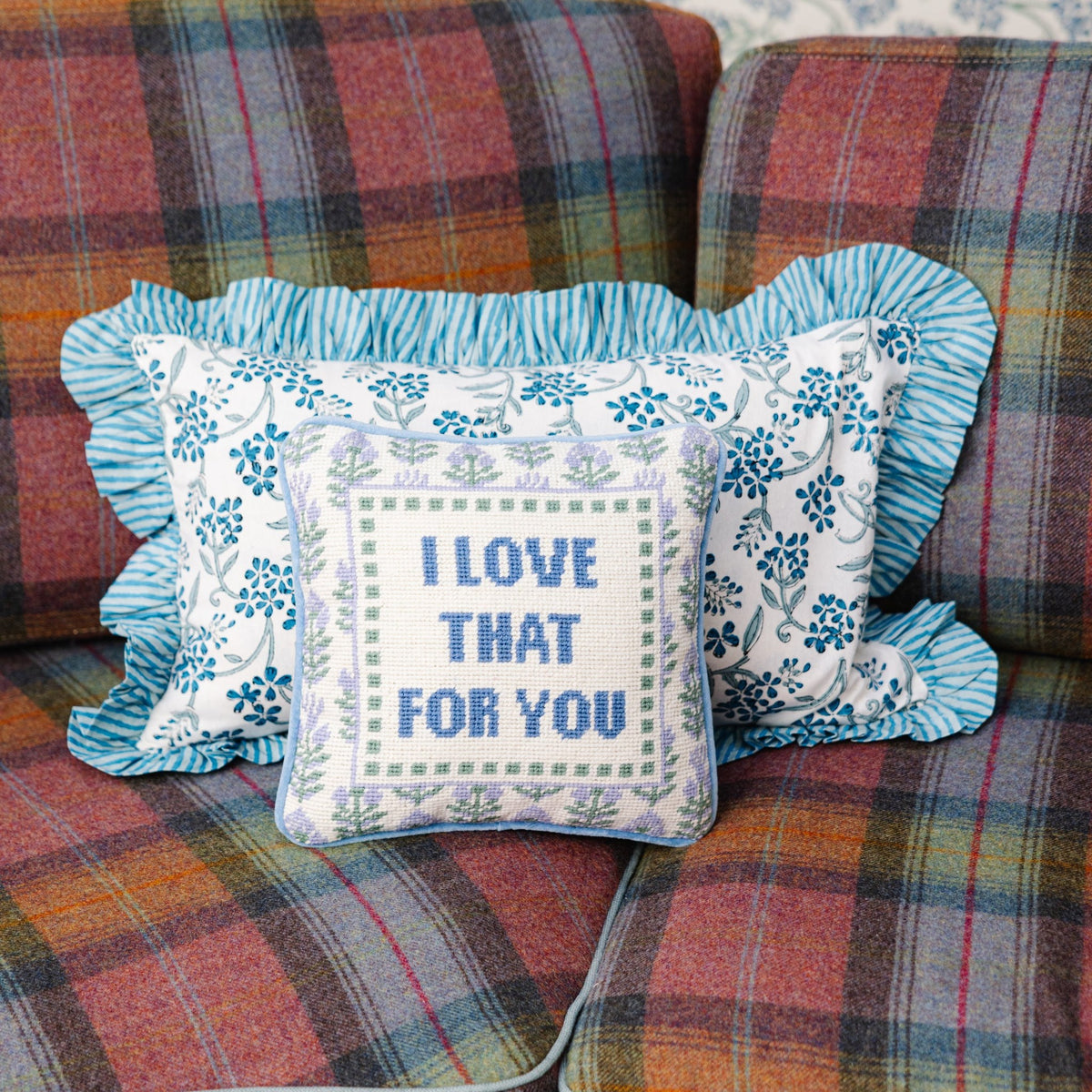 Love That for You Needlepoint Pillow, styled - Starboard Lane