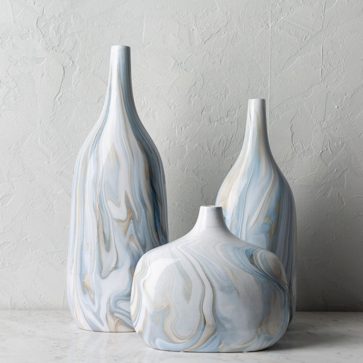 Marble Vase, Set of 3, styled in a room - Starboard Lane