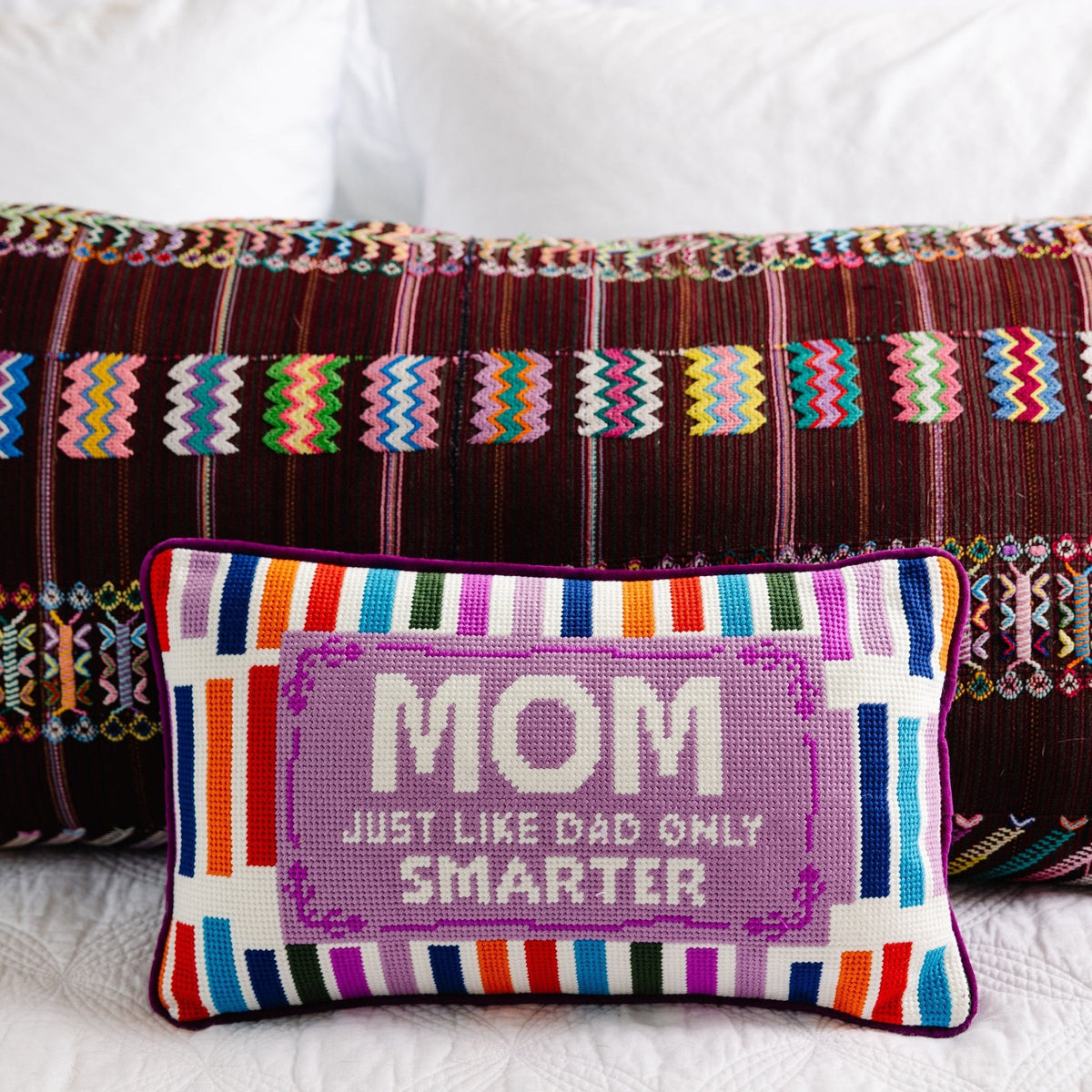 Mom Rules Needlepoint Pillow, styled - Starboard Lane