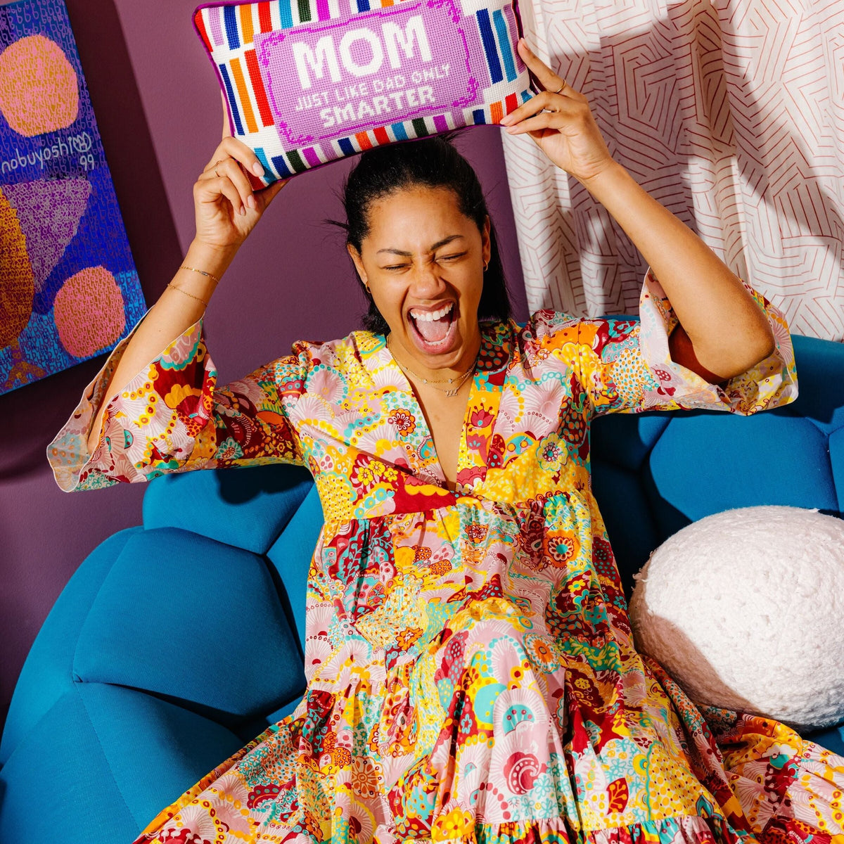 Mom Rules Needlepoint Pillow, styled - Starboard Lane