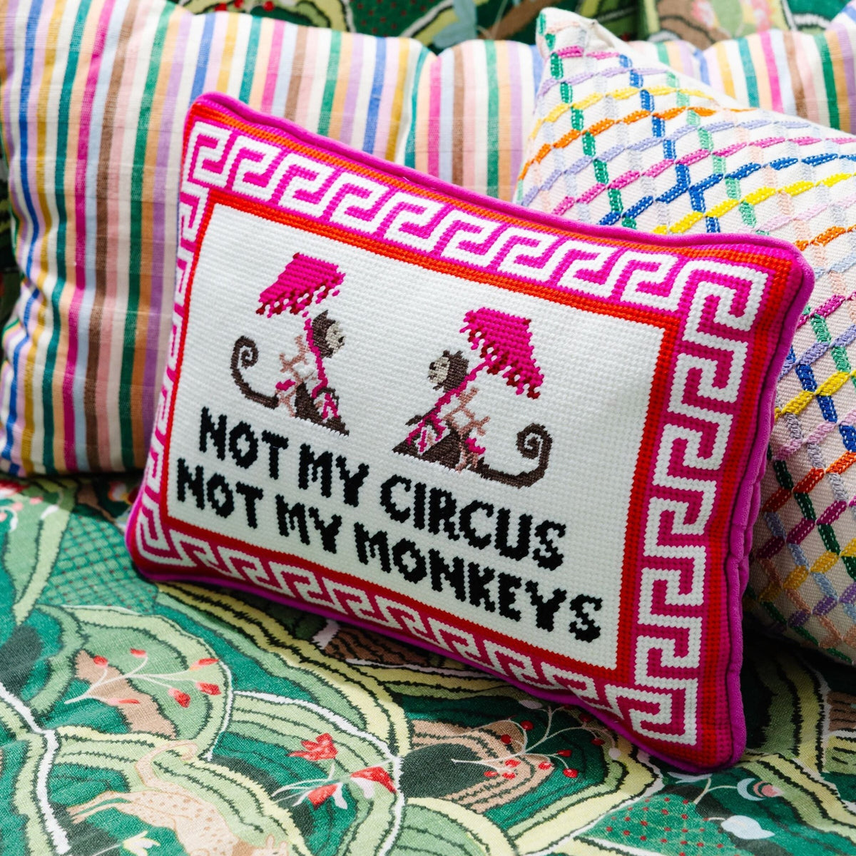 Not My Circus Needlepoint Pillow, styled - Starboard Lane