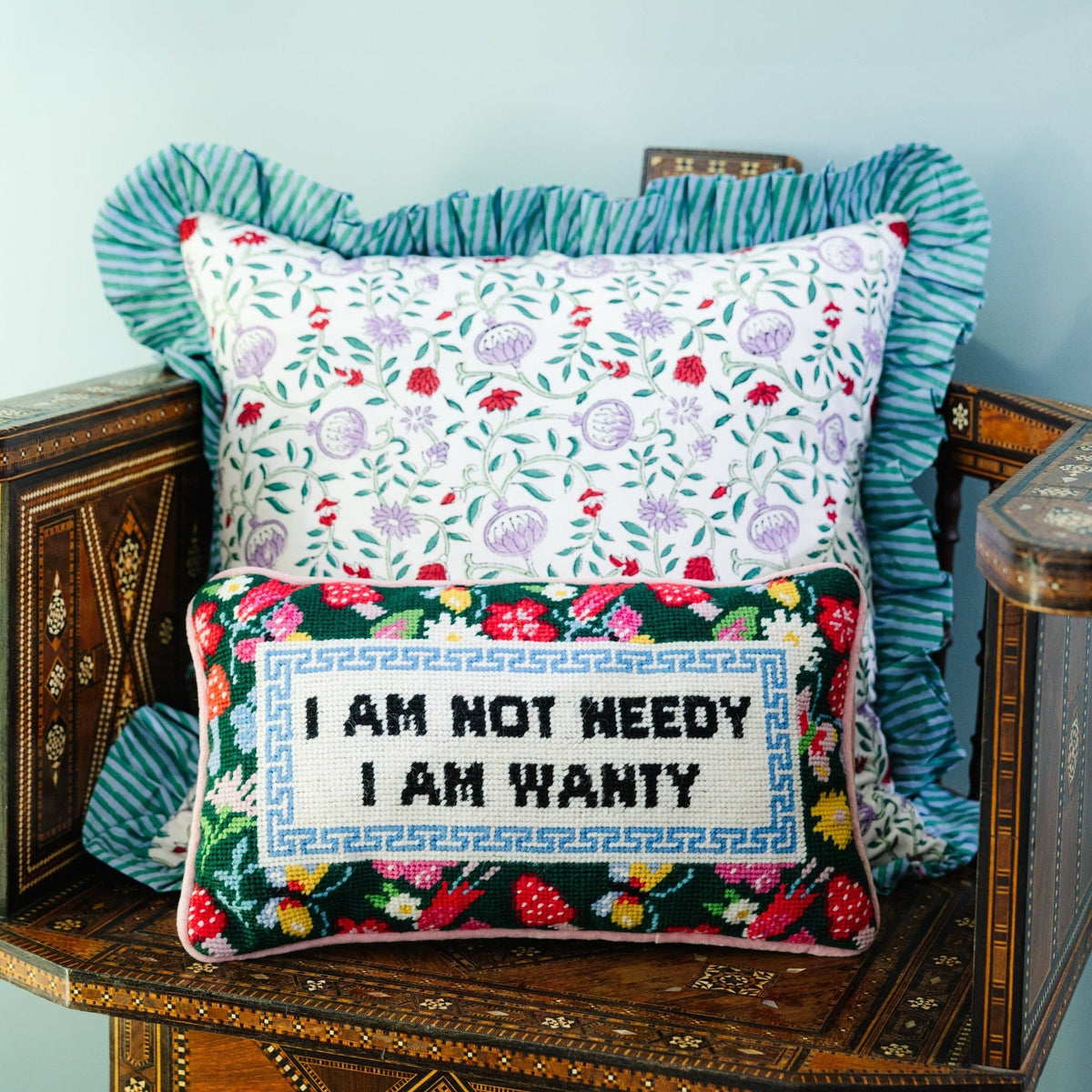 Not Needy Needlepoint Pillow, styled - Starboard Lane