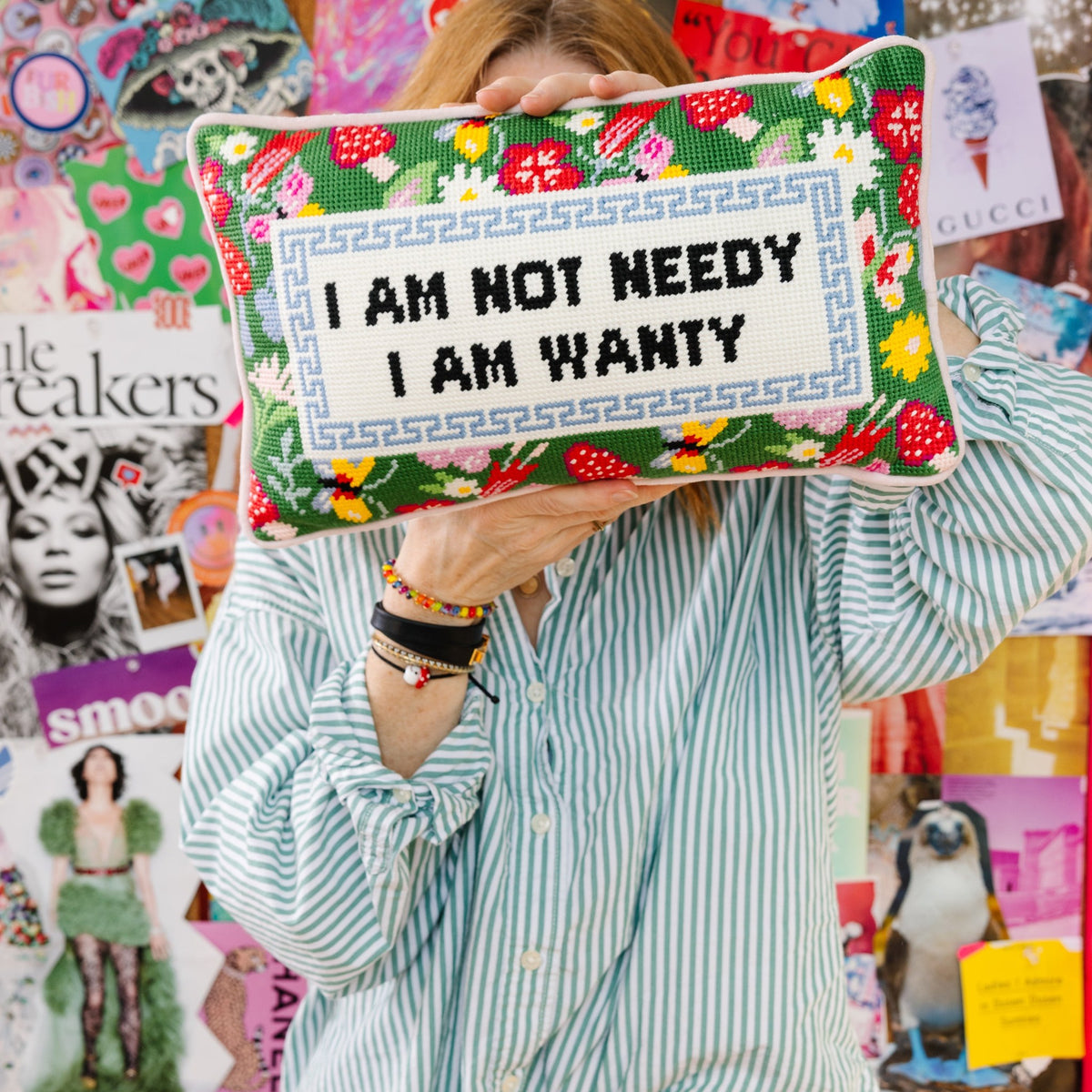 Not Needy Needlepoint Pillow, styled - Starboard Lane