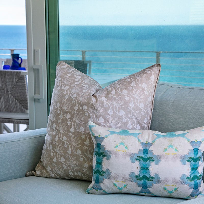 Orchid Vine Fabric - Sand, styled in a room - Starboard Lane
