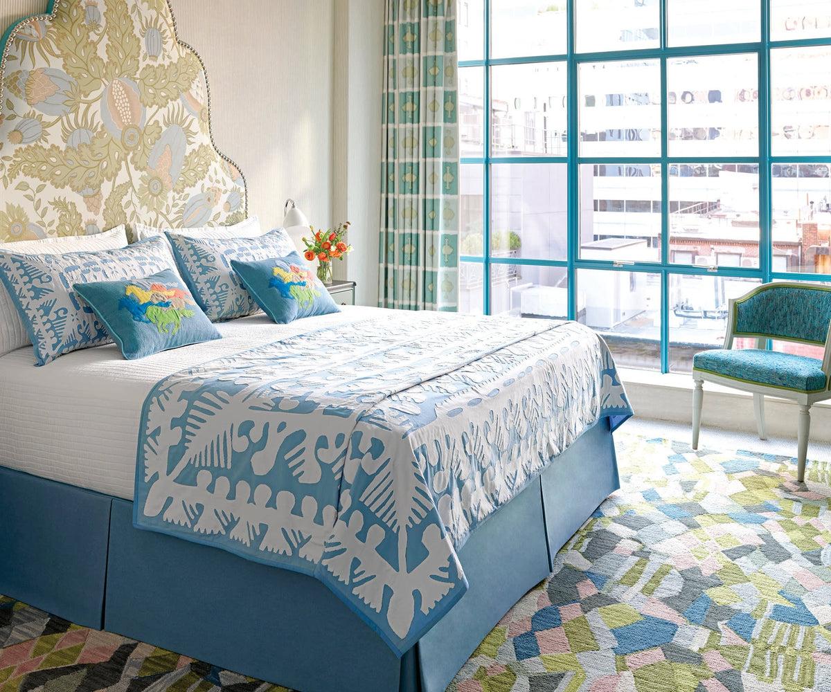 Boyfriend Matelasse Coverlet, White, styled on the bed - Starboard Lane