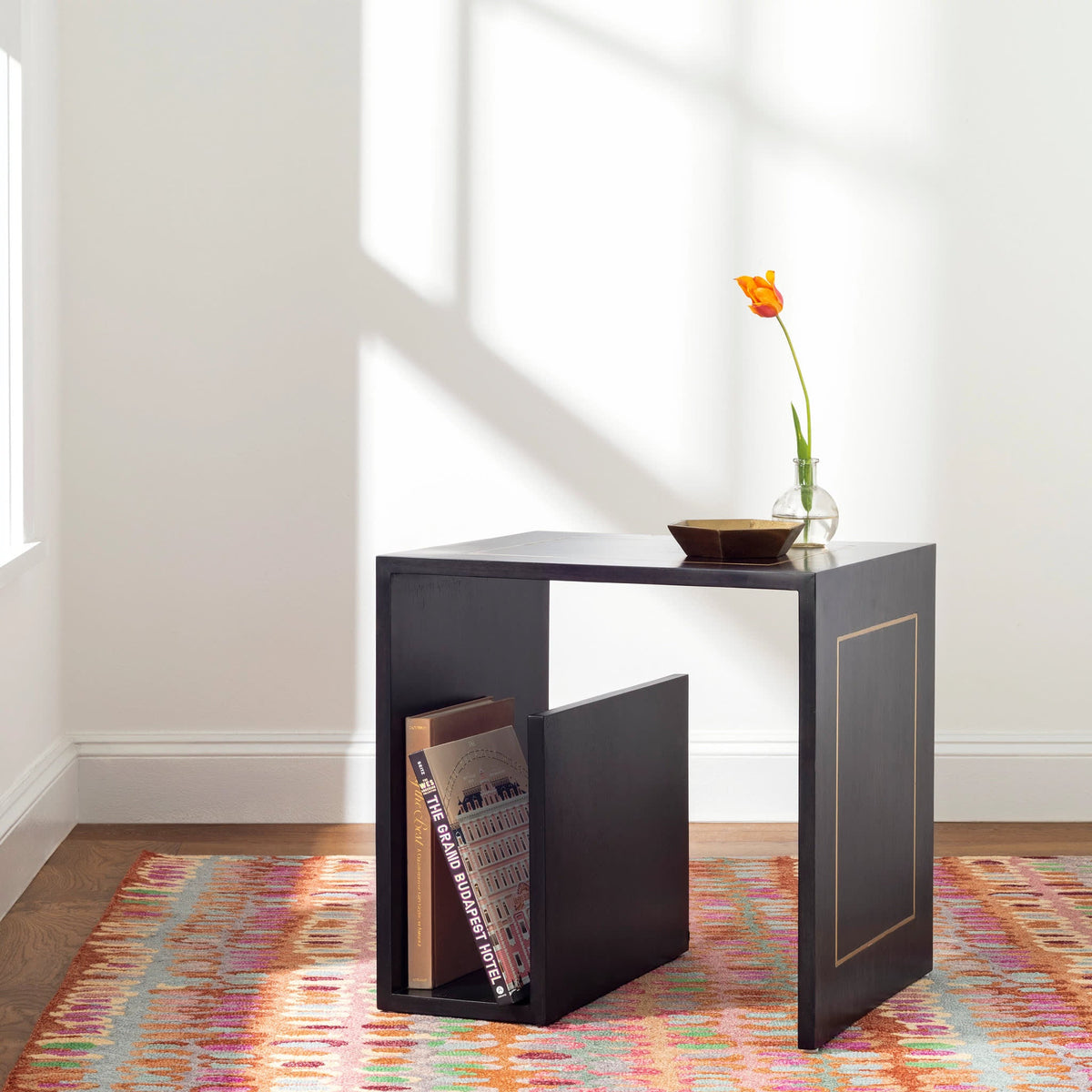 Paint Chip Hooked Wool Rug, Clay, styled in a room - Starboard Lane