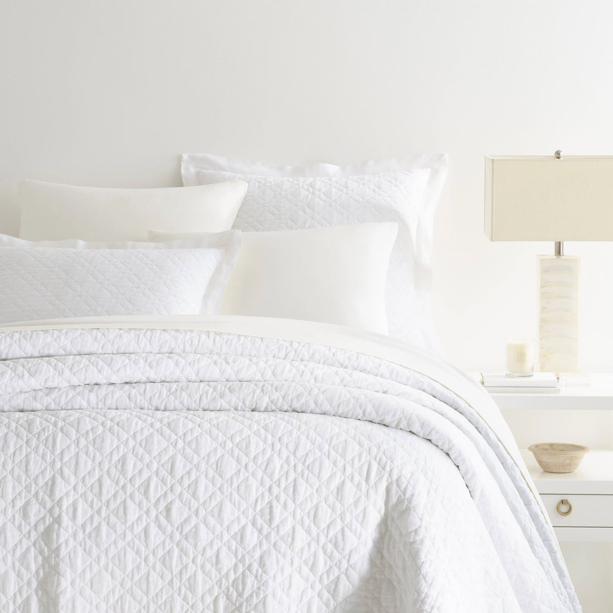 Washed Linen Quilt, White - Starboard Lane
