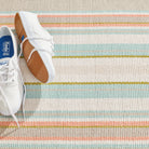 Daphne Stripe Handwoven Cotton Rug, Sky, styled in a room - Starboard Lane