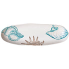 Lido Narrow Oval Platter, white Italian earthenware hand painted with teal and taupe seashells