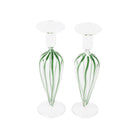 Nuovo Stripe Blue Candlesticks - Set of 2, mouthblown glass with painterly blue stripes