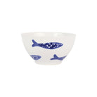 Santorini Minnows Cereal Bowl, hand-painted little blue minnows swimming across white