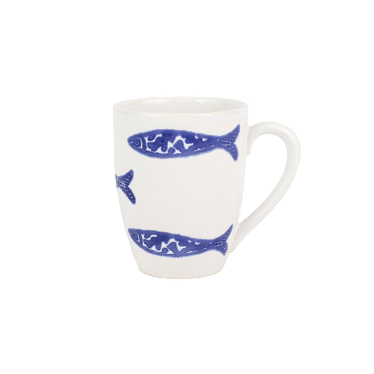 Santorini Minnows Mug, hand-painted little blue minnows swimming across white