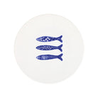 Santorini Minnows Salad Plate, hand-painted little blue minnows swimming across white