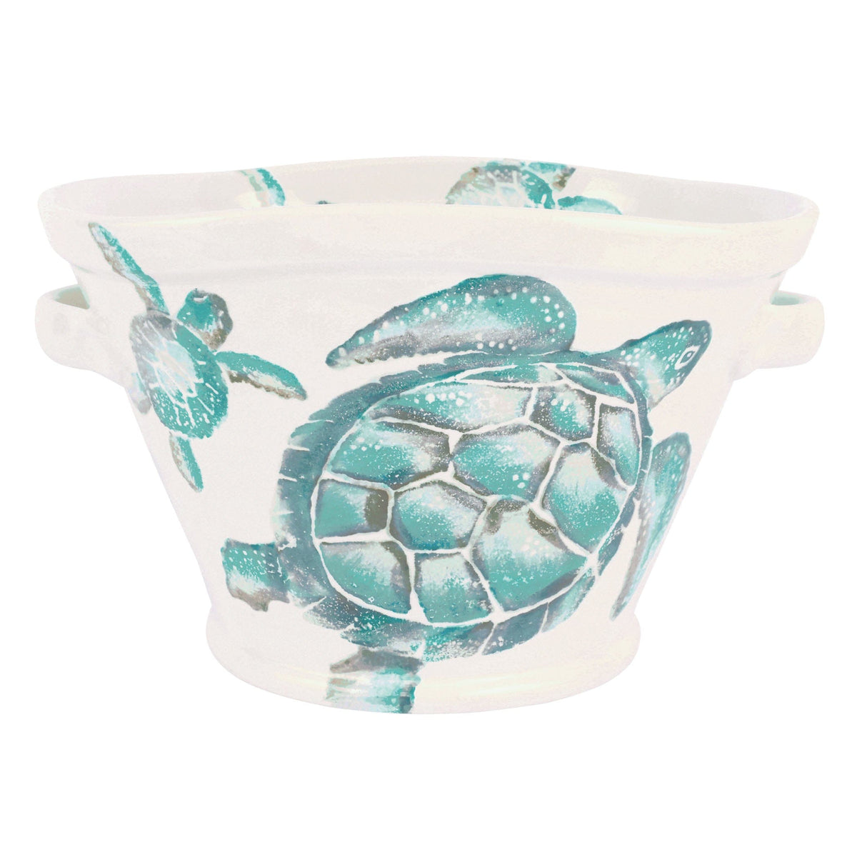 Tartaruga Celebration Bucket, hand-painted aqua and taupe sea turtle