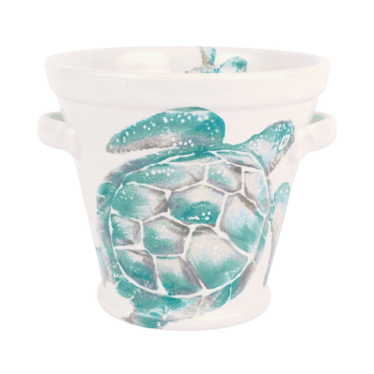 Tartaruga Ice Bucket, hand-painted aqua and taupe sea turtle