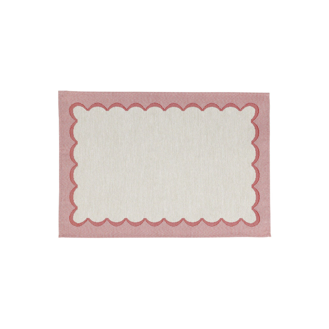 Tavola Pink Scalloped Placemats - Set of 4, jacquard scalloped border