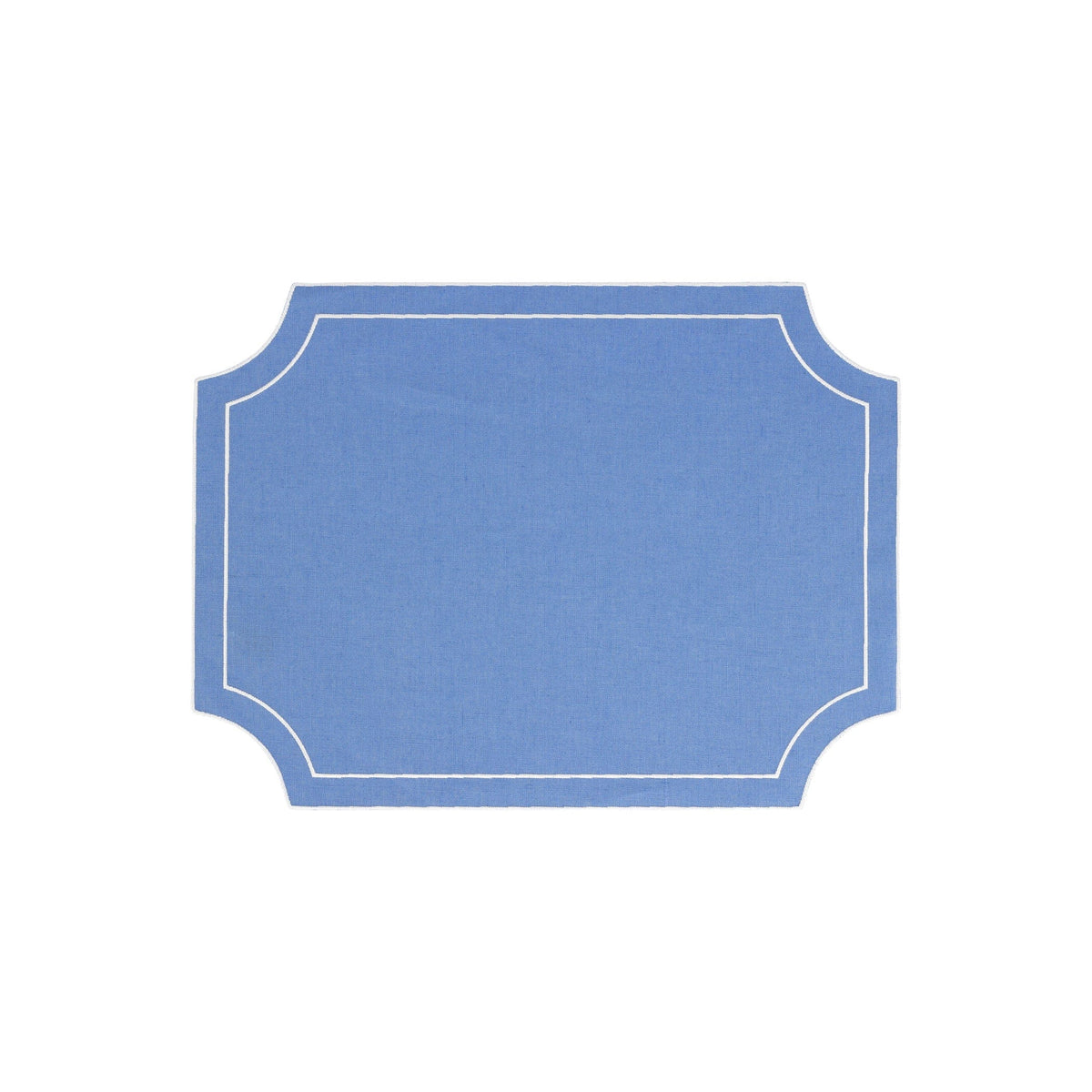 Tessuti Cornflower Blue Rectangular Placemats with White Stitching - Set of 4, linen with white stitching