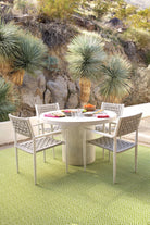 Diamond Indoor/Outdoor Rug, Sprout/White, styled in a room - Starboard Lane