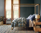 Antigua Linen Duvet Cover - Blue, styled on the bed - Starboard Lane