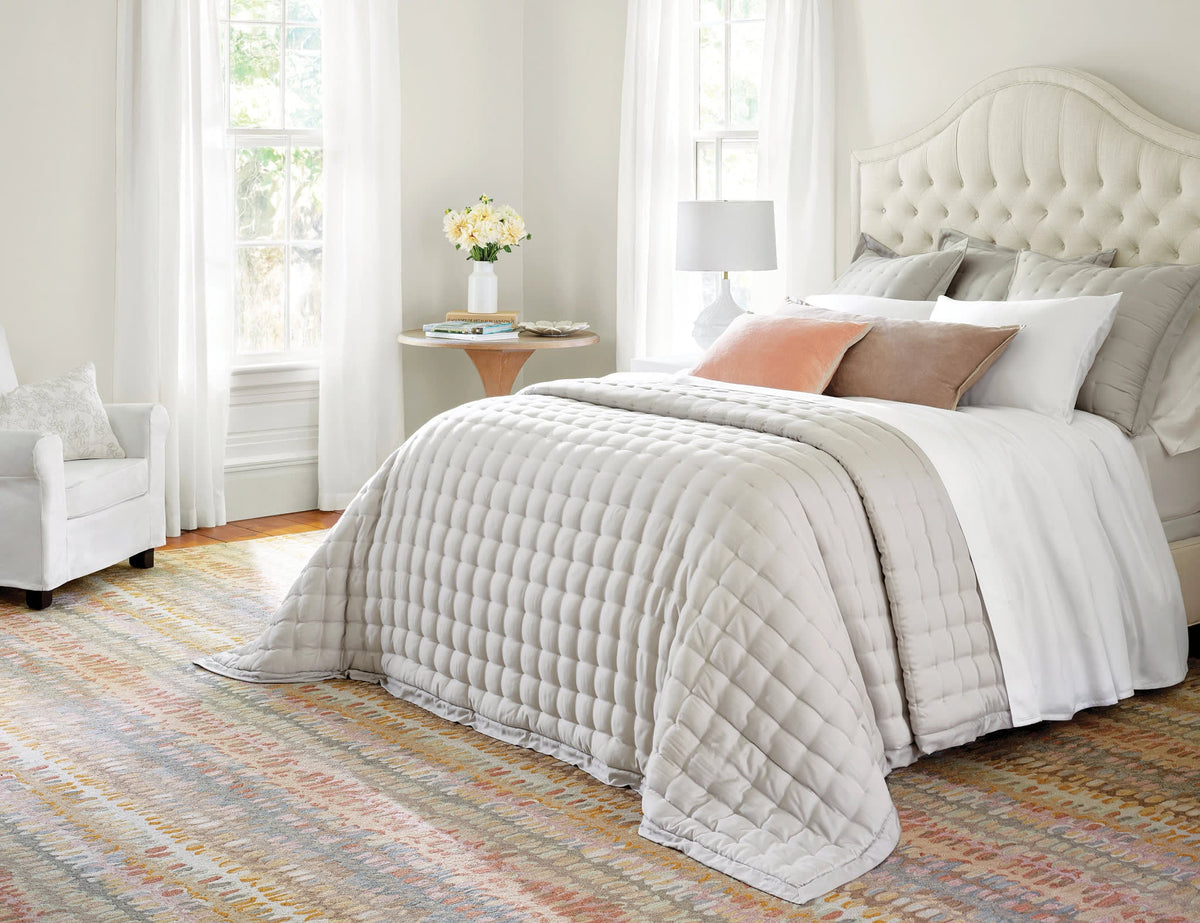 Silken Solid Sheet Set, White, styled on the bed - Starboard Lane
