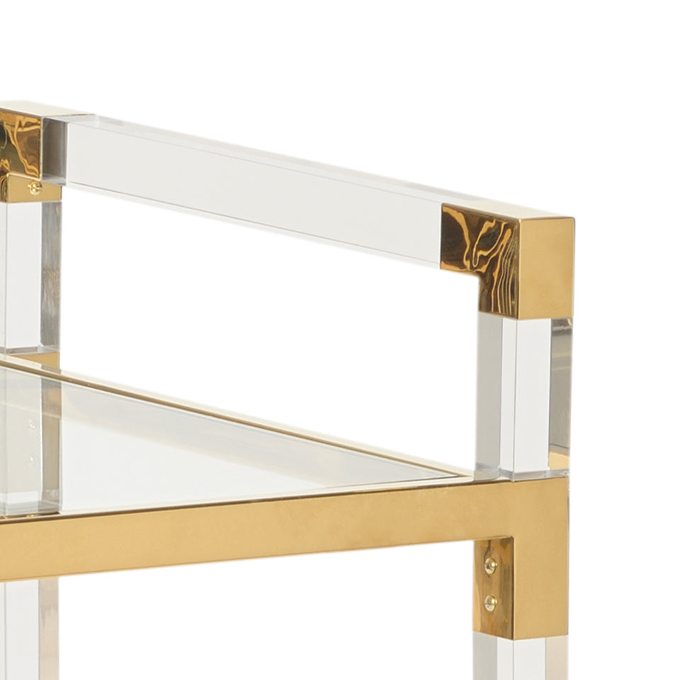 Acrylic Bar Cart - Brass, front view - Starboard Lane