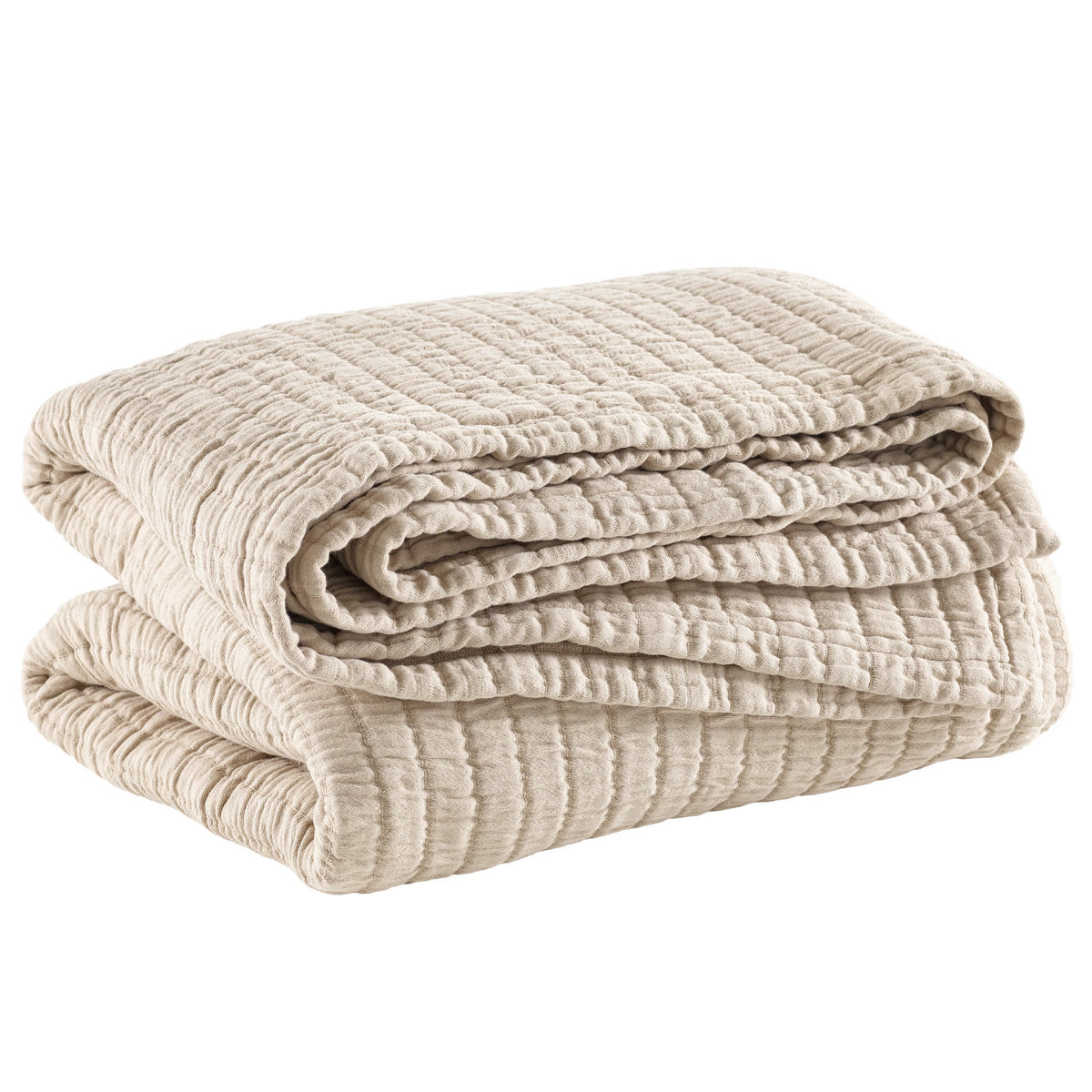 Boyfriend Matelasse Coverlet, Sand, styled on the bed - Starboard Lane