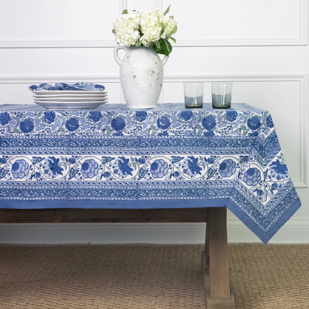 Bohemian Floral Azure Blue & Aqua Tablecloth - Starboard Lane