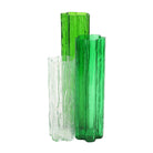 Flora Glass Green Vase, three fused textured glass vases in clear, light green and emerald glass