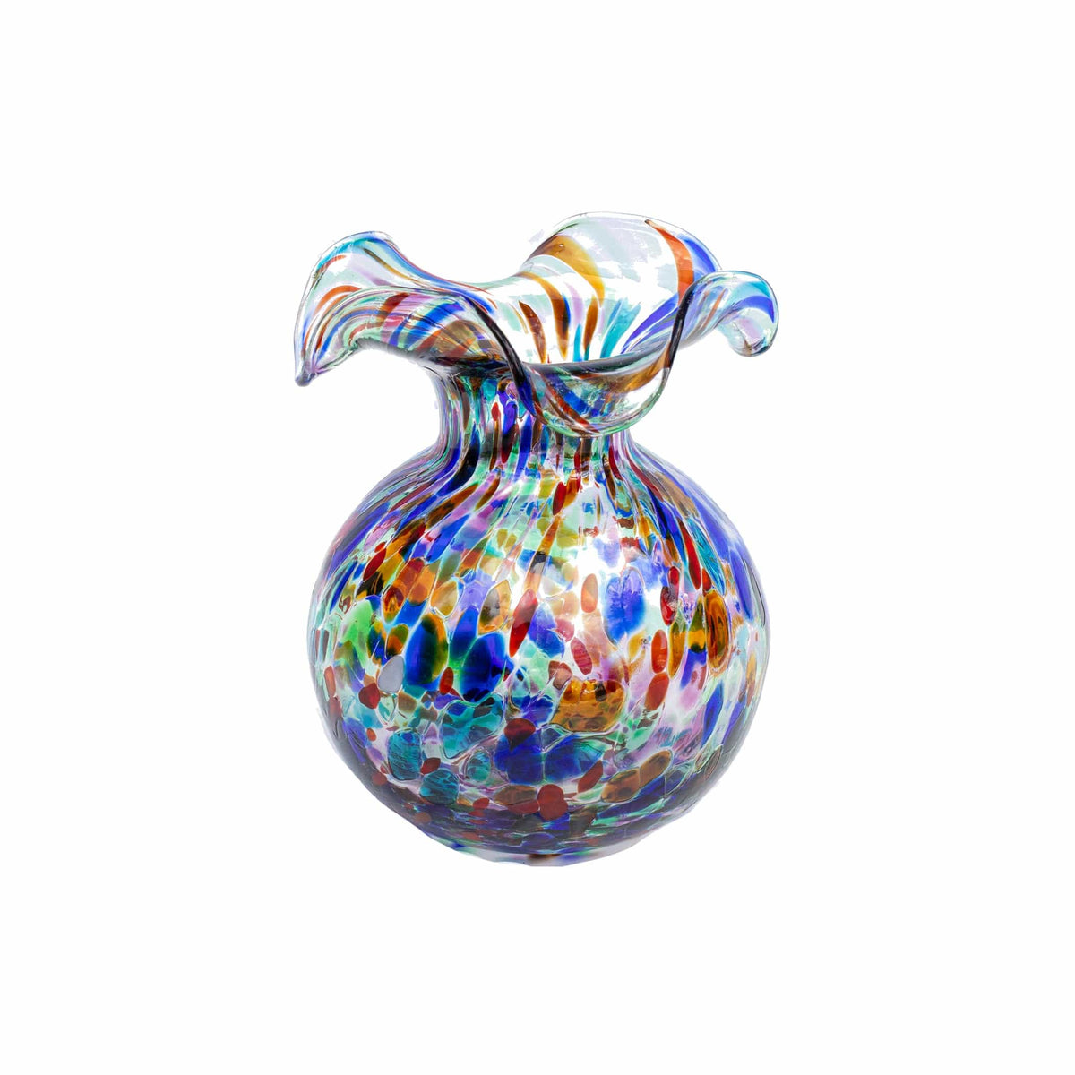 Hibiscus Glass Carnevale Bud Vase, mouthblown glass with a flared hibiscus-petal rim