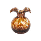 Hibiscus Glass Brown Tortoiseshell Bud Vase, mouthblown glass with a flared hibiscus-petal rim